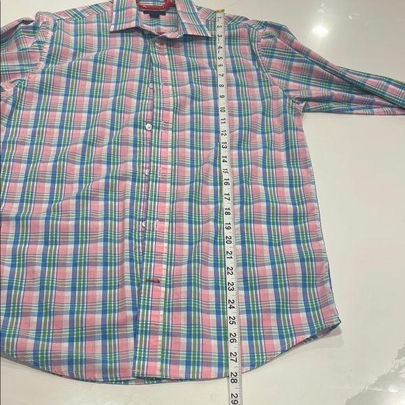 Tommy Hilfiger Men's Pink and Blue Plaid Shirt - Picture 11 of 13